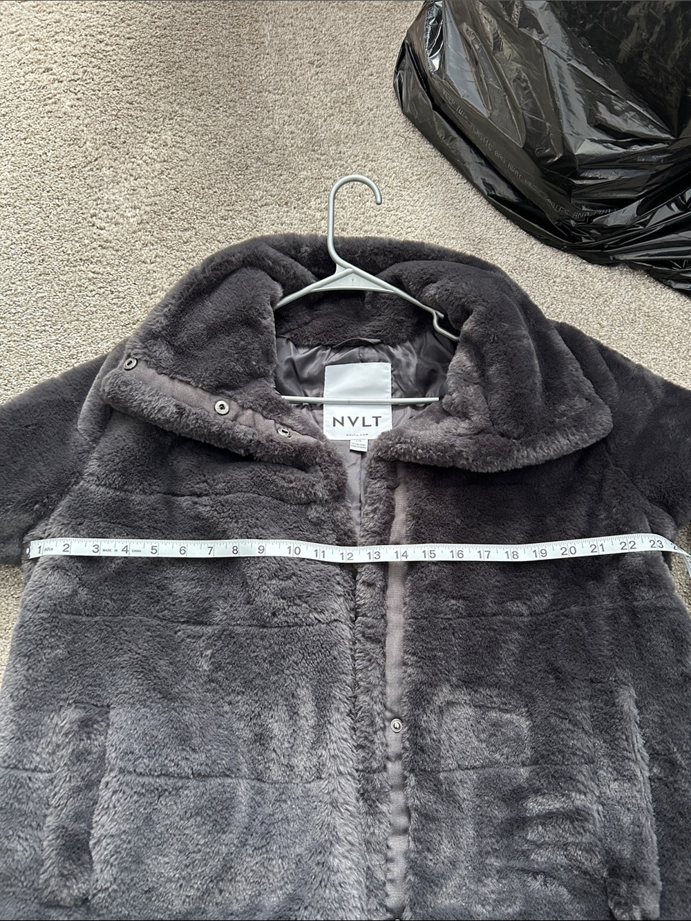 NVLT Plush Teddy Coat in Dark Gray Faux Fur